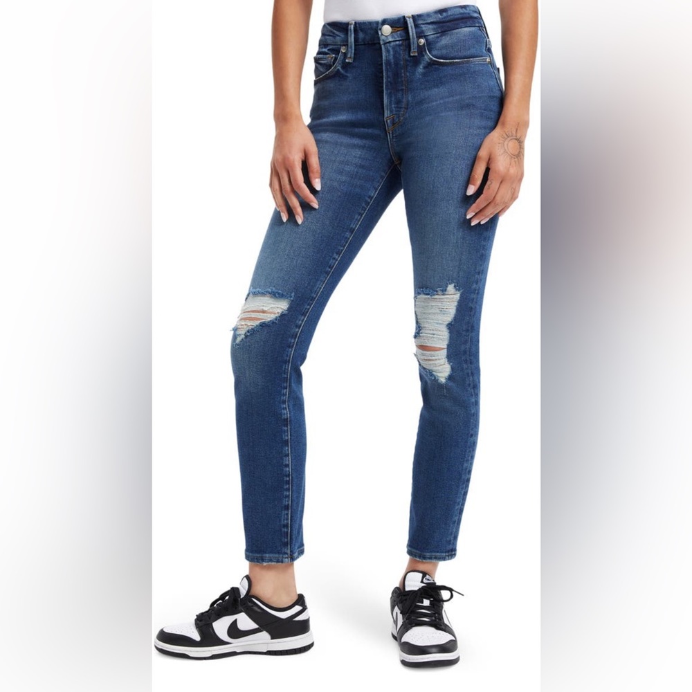 Good American Good Legs Ripped High Waist Cigarette Jeans 8/29
